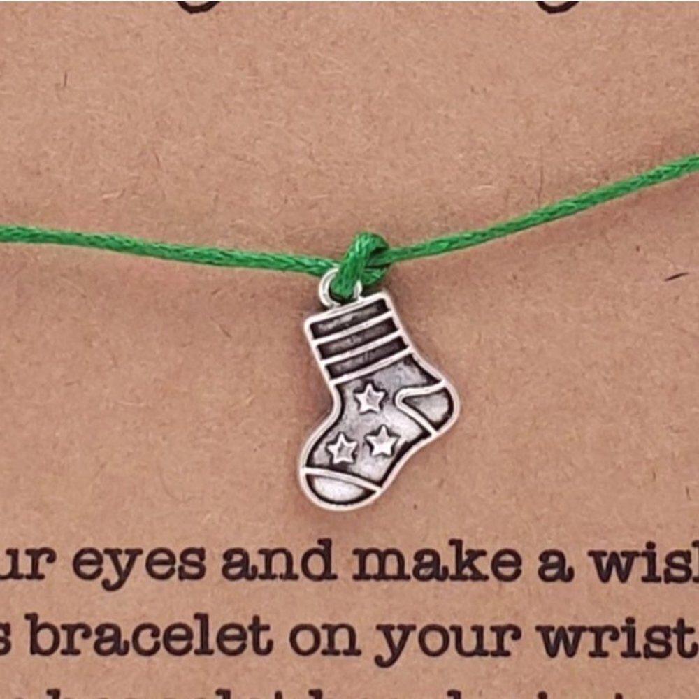 Stocking Christmas Wish Bracelet Green String